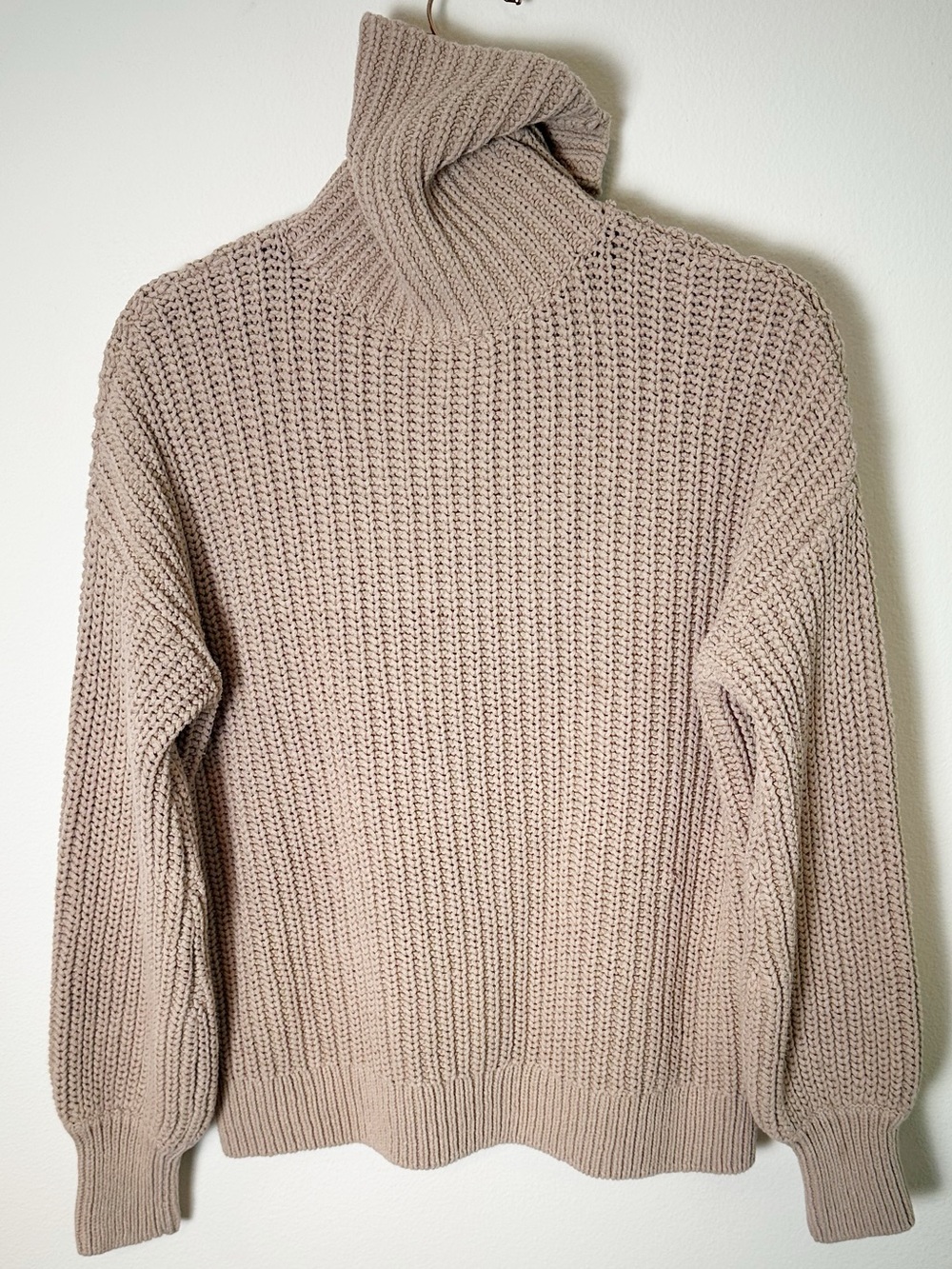 Aere 100% Organic Cotton Chunky Knit Turtleneck Sweater Natural Tan Beige Small